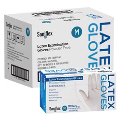 Saniflex Latex Exam Gloves - Powder Free - Medium, 100-Pack - Carton of 10 Boxes