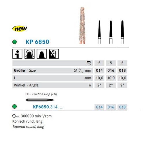 DKP6850314014X5 DIAO Diamond Bur FG #KP6850-014 Taper Round-End Long