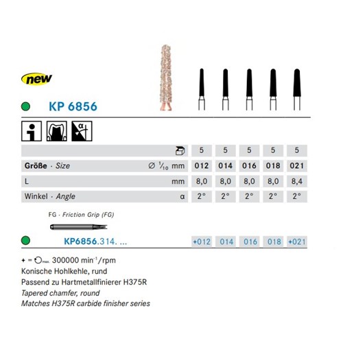 DKP6856314016X5 DIAO Diamond Bur FG #KP6856-016 Round Short Taper Chamfer