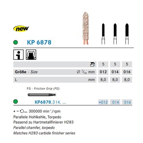DKP6878314012X5 DIAO Diamond Bur FG #KP6878-012 Parallel Chamfer Torpedo