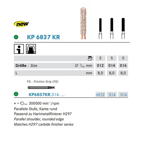DKP6837KR3140145 - DIAO Diamond FG Bur #KP6837KR-014 Round Edge Parallel Shoulder