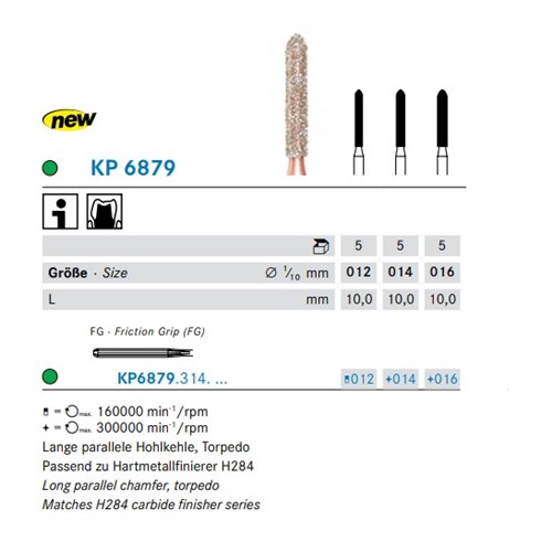 DKP6879314014X5 - DIAO Diamond FG Bur #KP6879-014 Long Torpedo Tapered Chamfer