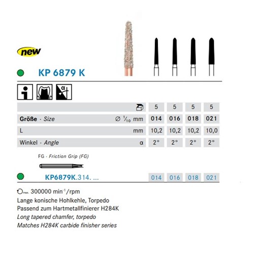 DKP6879K314016X5 - DIAO Diamond FG Bur #KP6879K-016 Torpedo Long Taper Chamfer