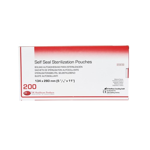 DE Self Seal Sterilisation Pouches - 134mm x 280mm, 200-Pack