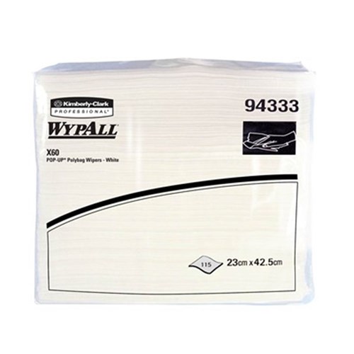 Kimberly-Clark WYPALL X60 - Pop Up Wipes - White Cloth - 23 x 42.5cm, 115-Pack