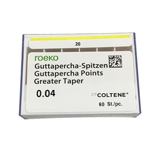 Roeko Greater Taper Gutta Percha Points - Size 20 - 0.04 Taper, 60-Pack
