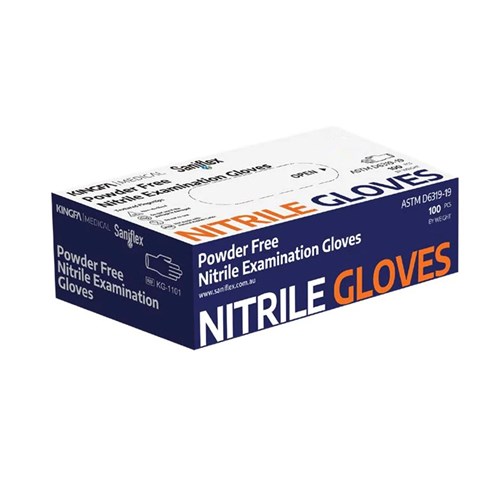 Saniflex Nitrile Gloves PF Blue Medium Box of 100