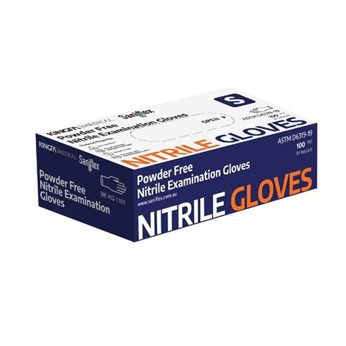 Saniflex Nitrile Gloves PF Blue Small  Box of 100