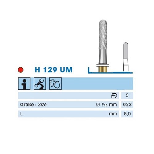Komet Tungsten Carbide Bur - 129UM-023 - Cutter - Straight (HP), 5-Pack